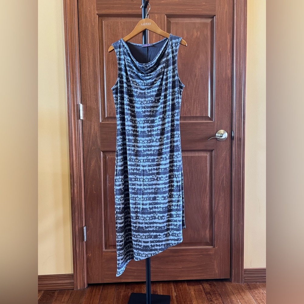Fresh Produce Dress Sleeveless High Low Hem Cowl Neck Blue Gray Size M